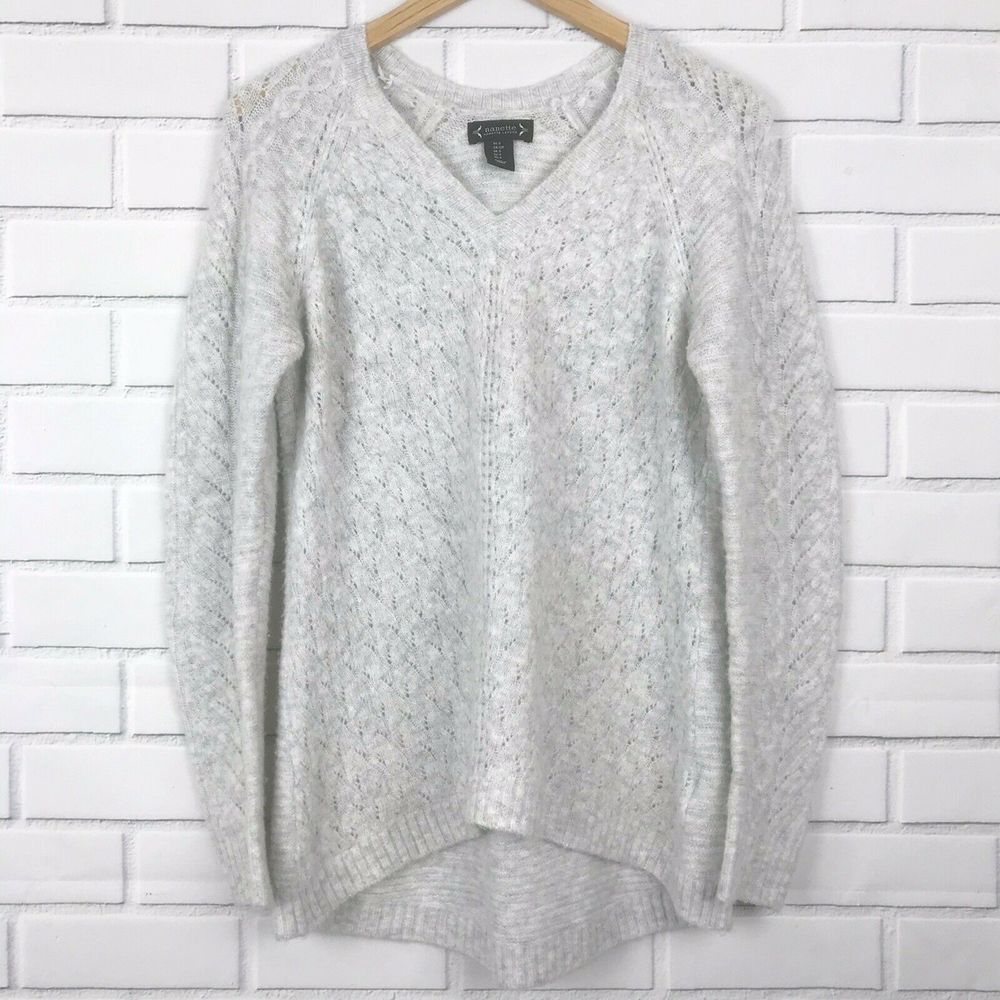 Nanette Lepore V-neck High Low Sweater Gray Small